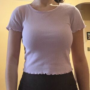 Aeropostale’s The OG Tee Collection lilac, ribbed, lettuce trim Shrunken Tee